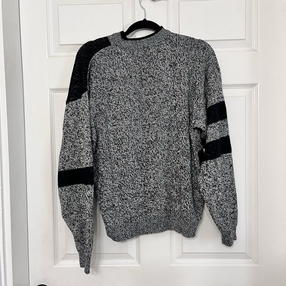 Vintage Bugle Boy Sweater 80s Spell Out Gray Black Block Patch Size Small - Picture 7 of 11